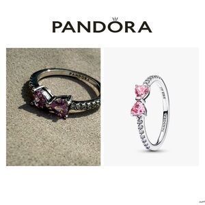 Pandora Sterling Silver Ring with Pink heart bow Stones